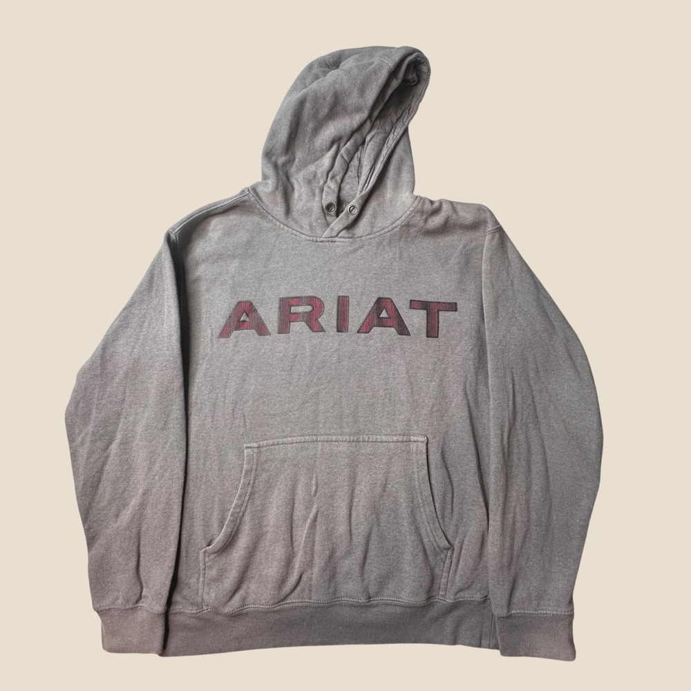 Ariat Hoodie Mens Medium Basic Hoodie Swtshrt Gray Logo Graphic Pullover
